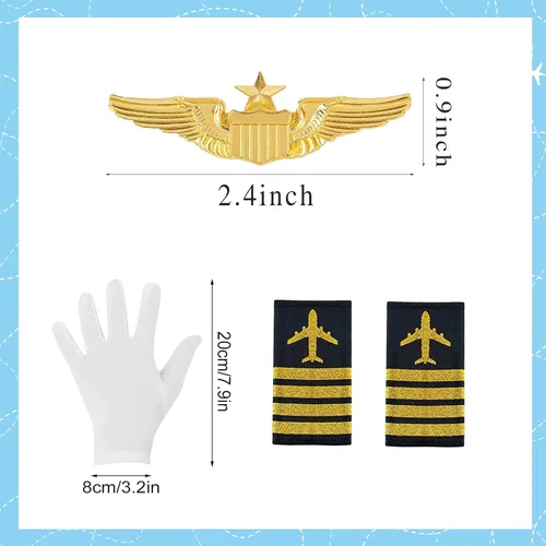 Vista 9 de Matiniy Disfraz de capitán piloto de aerolínea, incluye camisa, sombrero de piloto, corbata, gafas de sol, insignia para adultos, disfraz de aviador