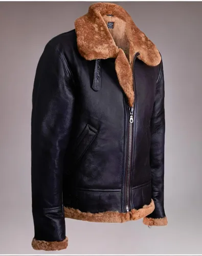 Vista 5 de Aviador marrón jengibre B3 Real Shearling piel de oveja Bomber Flying Jacket