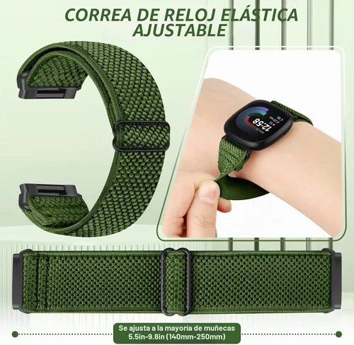 Vista 3 de Bandas elásticas compatibles con Fitbit Versa 4/Versa 3/Sense 2/Sense, correas de repuesto deportivas de nailon ajustables para mujeres y hombres