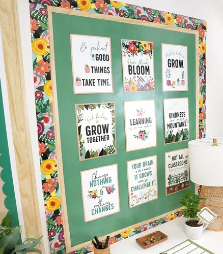 Vista 5 de Carson Dellosa Grow Together - Bordes de tablón de anuncios de flores de 36 pies, 12 tiras de ribete floral para pizarra blanca, corcho y cartón