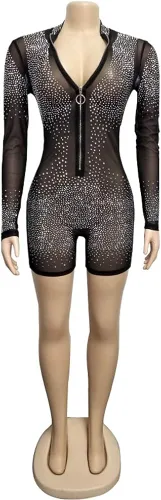 Vista 3 de Adogirl Enterizo sexy de lentejuelas con diamantes de imitación para mujer
