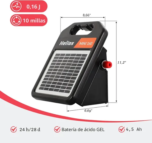 Vista 6 de Cargador de valla eléctrica solar de 10 millas con modo día/noche, cargador solar portátil de 0.11J con panel solar recargable para protección