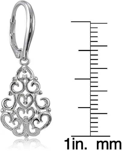 Vista 4 de Pendientes de plata de ley con diseño de filigrana de alto pulido