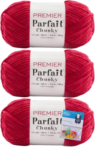 Vista 40 de Premier Yarns Parfait - Paquete de 3 unidades de felpilla gruesa de 3.5 onzas, peso supervoluminoso, paquete de 3 unidades con soportes para punto