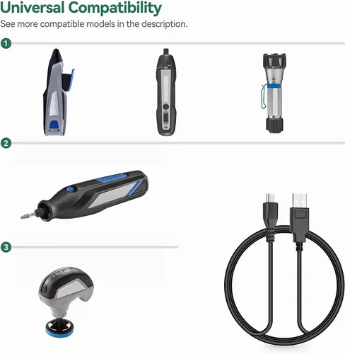 Vista 6 de Cable micro USB y cargador de pared de repuesto para Dremel 7350-5 Lite 7760-N/25 Lite 7760 N/10 4V Li-Ion Kit de herramientas rotativas