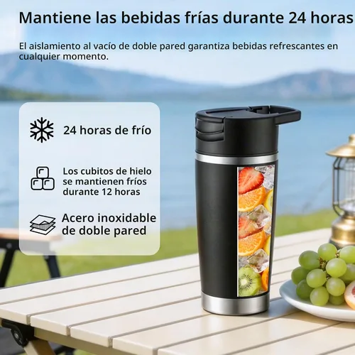 Vista 2 de Licuadora portátil con vaso aislado al vacío, licuadora personal recargable inalámbrica de 20 onzas, botella de mezcla de acero inoxidable de 120 W