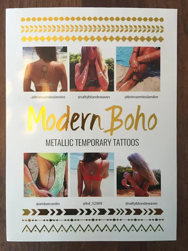 Vista 2 de 10 hojas de modernos tatuajes metálicos flash de oro/plata