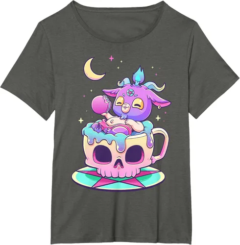Vista 93 de Kawaii Pastel Goth Cute espeluznante Pentáculo Baphomet - Camiseta de cabra, Negro