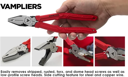 Vista 2 de VAMPLIERS Alicates de corte lateral de 9" para operarios con crimpador. Fabricados en Japón. Diseño de alto apalancamiento y resistencia