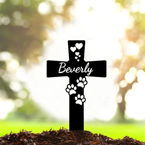 Vista 10 de Marcador de metal para tumbas para mascotas, nombre personalizado, estaca de jardín, perro, conmemorativo, alas de ángel, marcador de tumba, hueso