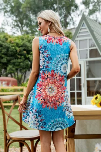 Vista 17 de SimpleFun - Vestidos de verano para mujer, camiseta floral, vestido de playa de estilo bohemio, informal, con bolsillos y sin mangas