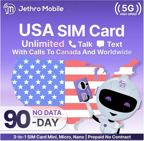 Vista 9 de $10/mes Jethro Mobile Plan de teléfono prepago, llamadas y mensajes de texto ilimitados, conversaciones internacionales a más de 80 países, trae tu