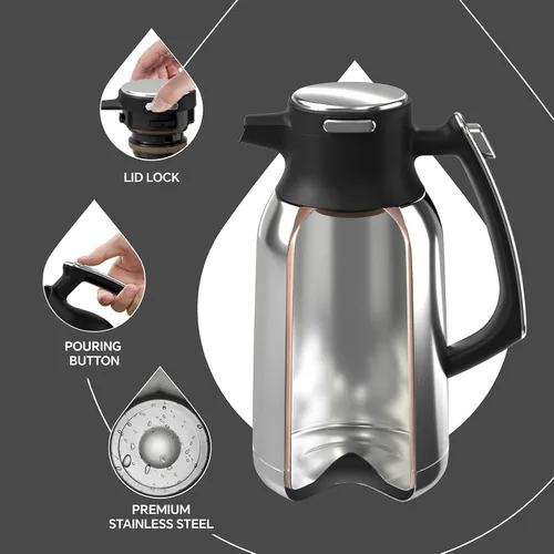 Vista 3 de IDEUS Jarra térmica para café, frasco de acero inoxidable con aislamiento al vacío de doble pared, jarra de agua, servidor de café y dispensador