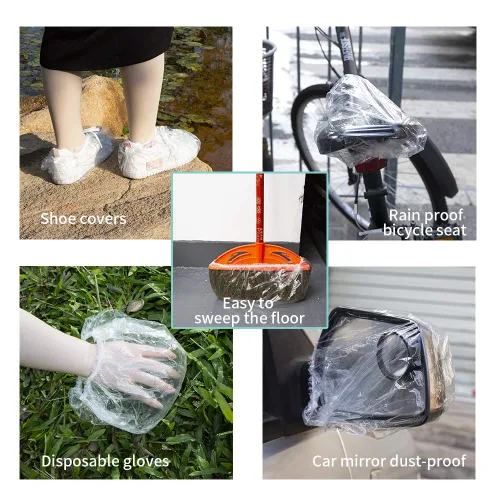 Vista 3 de 100 piezas de gorras de ducha más grandes desechables, gorras de baño de plástico elástico impermeables más gruesas, gorras de pelo de plástico