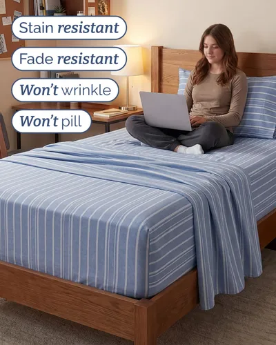 Vista 195 de Extra Deep Twin XL Sheet Set - 3 Piece College Dorm Room - White 01-Blanco