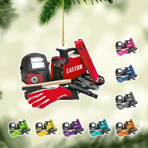 Vista 22 de Adornos de soldador personalizados, adorno de árbol de Navidad con nombre personalizado, regalo perfecto para soldador