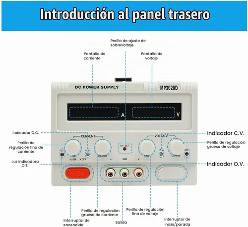 Vista 4 de Fuente de alimentación de CC variable 0-30V 0-20A, fuente de alimentación de banco de CC regulada de conmutación ajustable, protección múltiple de 4