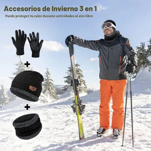 Vista 5 de Loritta Winter Hats for Men, 3 PCS Fleece Beanie Scarf Gloves Set A-Negro