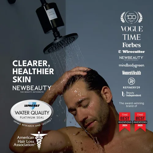 Vista 2 de Filterbaby Filtro de ducha totalmente metálico Pro – Certificado IAPMO según la norma NSF 177, desarrollado por médicos, reduce hasta un 99% de Negro