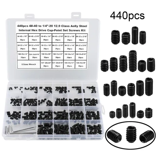 Vista 2 de 440 piezas de 22 tamaños, 4#-40 a 1/4 "-20 estándar SAE Allen cabeza hexagonal Tornillos de cabeza hexagonal, juego de tornillos hexagonales