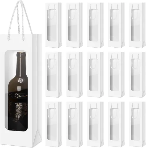Vista 18 de Tioncy 24 bolsas de regalo de botella de vino individual de Navidad, bolsas de champán para bodas a granel con ventana transparente, cajas