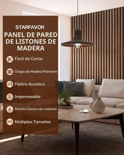 Vista 5 de Paneles acústicos de pared con listones de madera, 2 paneles de amortiguación de sonido de 47.24 x 23.82 pulgadas con acabado de madera natural