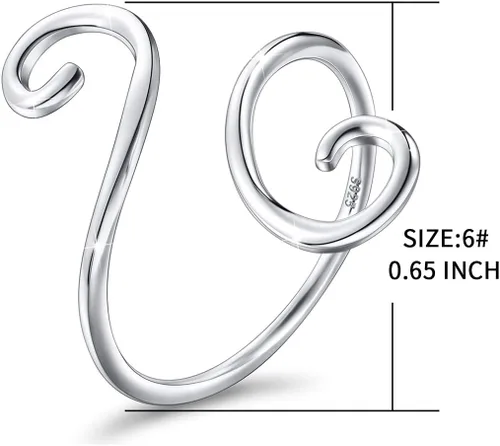 Vista 4 de DAOCHONG Anillo Abierto Ajustable Envolvente de Plata Esterlina S925 para Mujer Sencillo