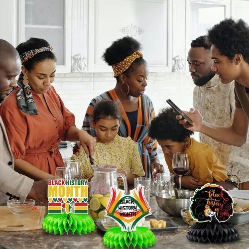 Vista 7 de Decoraciones de fiesta del mes de la historia negra, centros de mesa de nido de abeja, 8 piezas afroamericanas BHM Country Festival, historia negra
