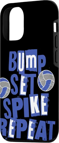 Vista 2 de iPhone 15 Parents Girls Volleyball Bump Set Spike Repeat Blue & White Case