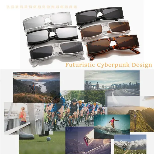 Vista 3 de BAWUYI Y2K - Lentes de sol de los años 2000 para hombres y mujeres, gafas cibernéticas futuristas con lente lateral, punk, deportes, cuadradas