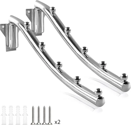 Vista 9 de Perchero plegable de pared para colgar ropa, soporte para brazo oscilante, ganchos de ropa de acero inoxidable, sistema de suspensión de ropa que