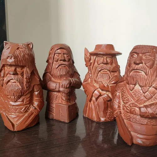 Vista 2 de Estatua de los dioses nórdicos Odin Thor Tyr Ulfhednar, estatuas de mitología vikinga nórdica, decoración pagana nórdica para el hogar, oficina