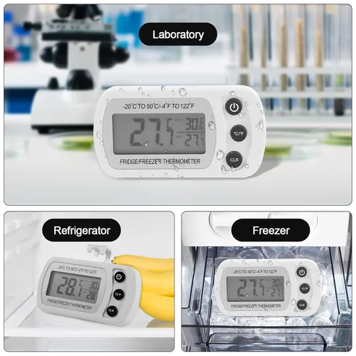 Vista 5 de Paquete de 4 termómetros para nevera, termómetro digital para refrigerador, termómetro digital impermeable para sala de congelador con pantalla LCD
