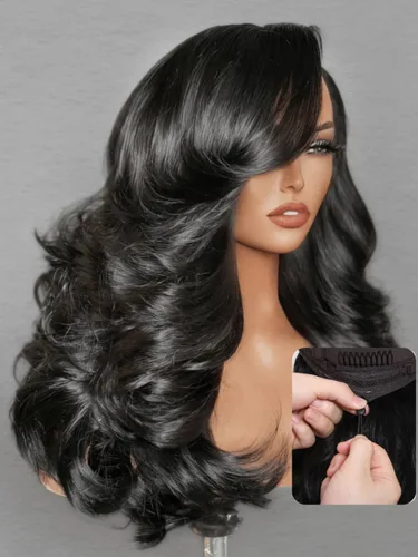 Vista 15 de Sunber Peluca de cabello humano ondulado en capas, sin pegamento, 13x4 HD, encaje frontal, 16 pulgadas 1b
