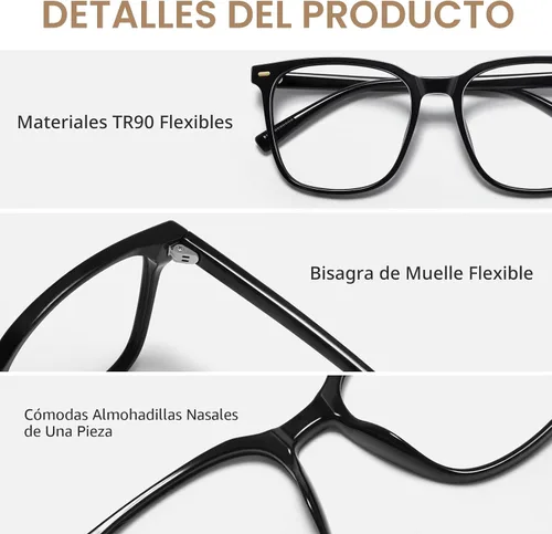 Vista 6 de Gafas cuadradas de gran tamaño con bloqueo de luz azul para mujeres y hombres, antifatiga para monitor de computadora, reducen la fatiga ocular