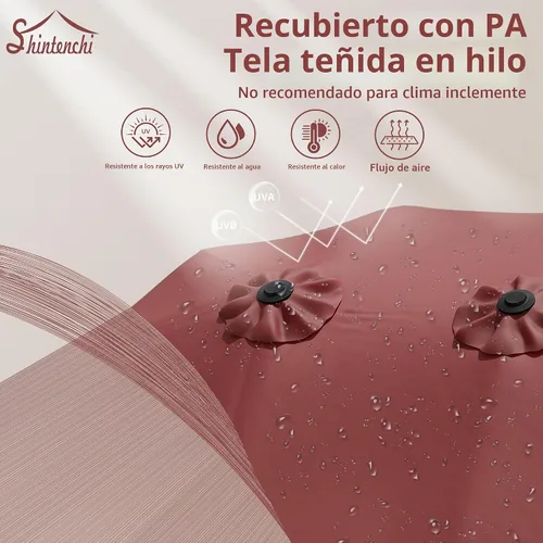 Vista 4 de Shintenchi Sombrilla de patio grande de 13 pies con base, sombra rectangular de doble cara al aire libre con manivela para jardín de césped junto a