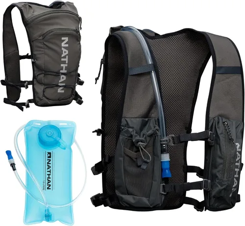 Vista 15 de Nathan QuickStart - Chaleco de hidratación con vejiga o frascos, bolsillos de almacenamiento, tela transpirable que absorbe la humedad, correas