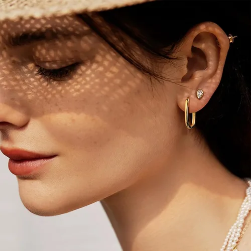 Vista 2 de Sterling Silver Rectangle Hoop Earrings for Women Silver Geometric Rectangle Hypoallergenic Earrings Square Hoops Earring