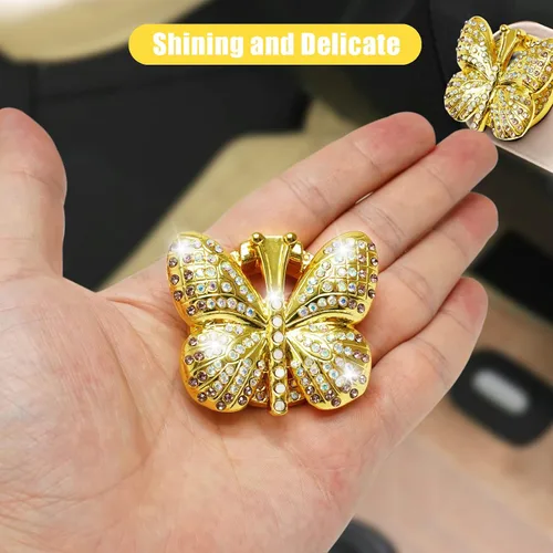 Vista 4 de Cubierta para botón de arranque de automóvil, con diamantes de imitación de mariposa, bonita cubierta protectora de encendido para botón