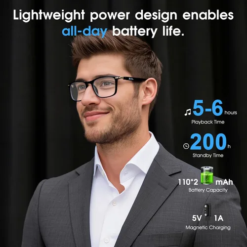 Vista 8 de Gafas inteligentes AI, gafas de audio Bluetooth, gafas UV fotocrómicas Negro-M09