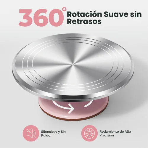 Vista 4 de Kootek Juego de plato giratorio de torta de aluminio de 12", soporte Rosa