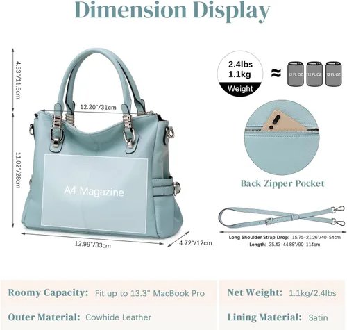 Vista 3 de S-ZONE bandolera con manija de cuero auténtico clásica para mujer, cartera para mujer