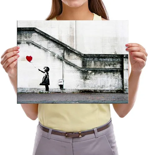 Vista 5 de Pyradecor Banksy Grafitti Girl with Red Balloon Grey Love Pictures Cuadros sobre lienzo, arte de pared moderno, impresiones en lienzo para sala