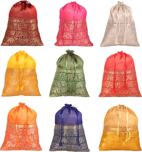 Vista 16 de Touchstone Preciosas bolsas de regalo reutilizables, respetuosas con el medio ambiente, brocado de cachemira con cordón grande para cumpleaños