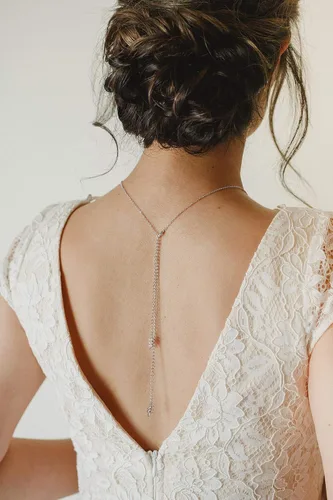 Vista 3 de SWEETV Collar de cristal para novia de boda para novias, collar con colgante de espalda delicada de vid de circonita cúbica para mujer, regalo