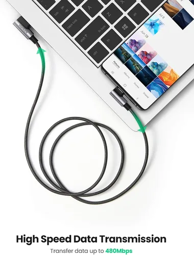 Vista 4 de UGREEN Cable USB a USB C de 90 grados, cable de carga rápida USB C compatible con iPhone 17/16/16 Plus/16 Pro/16 Pro Max/15/Samsung Galaxy