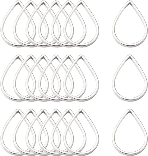 Vista 14 de FASHEWELRY 35 anillos de acero inoxidable con eslabones de corazón, 4 tamaños, diseño de corazón dorado, bisel abierto, conectores para colgar