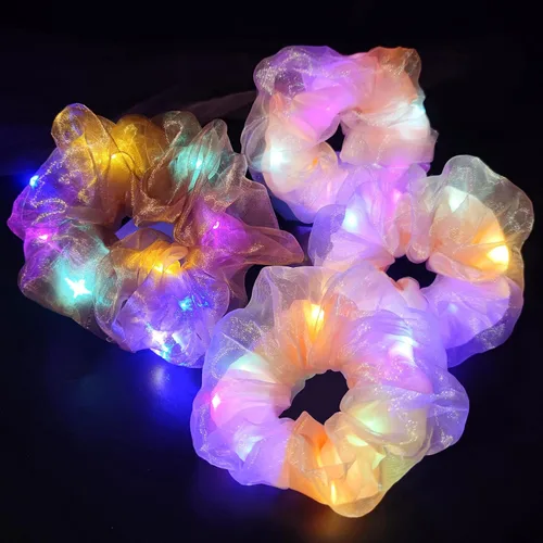 Vista 17 de Scrunchies LED, 18 piezas multicolor que brillan en la oscuridad suministros de fiesta, recuerdo de fiesta de neón, accesorios de festival rave