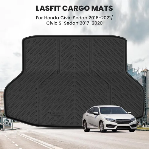 Vista 4 de LASFIT Tapete de maletero para Honda Civic Sedan 2016-2021, apto para todo tipo de clima, revestimiento de maletero, bandeja de carga, bandeja