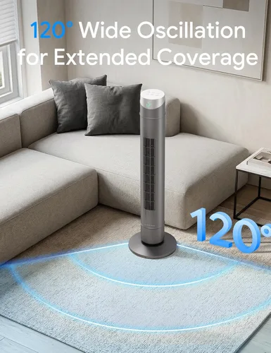 Vista 67 de ZAFRO Ventilador de torre inteligente para dormitorio, ventilador de torre oscilante de 120°, 28 pies/s de alta velocidad, 12 velocidades, 4 modos